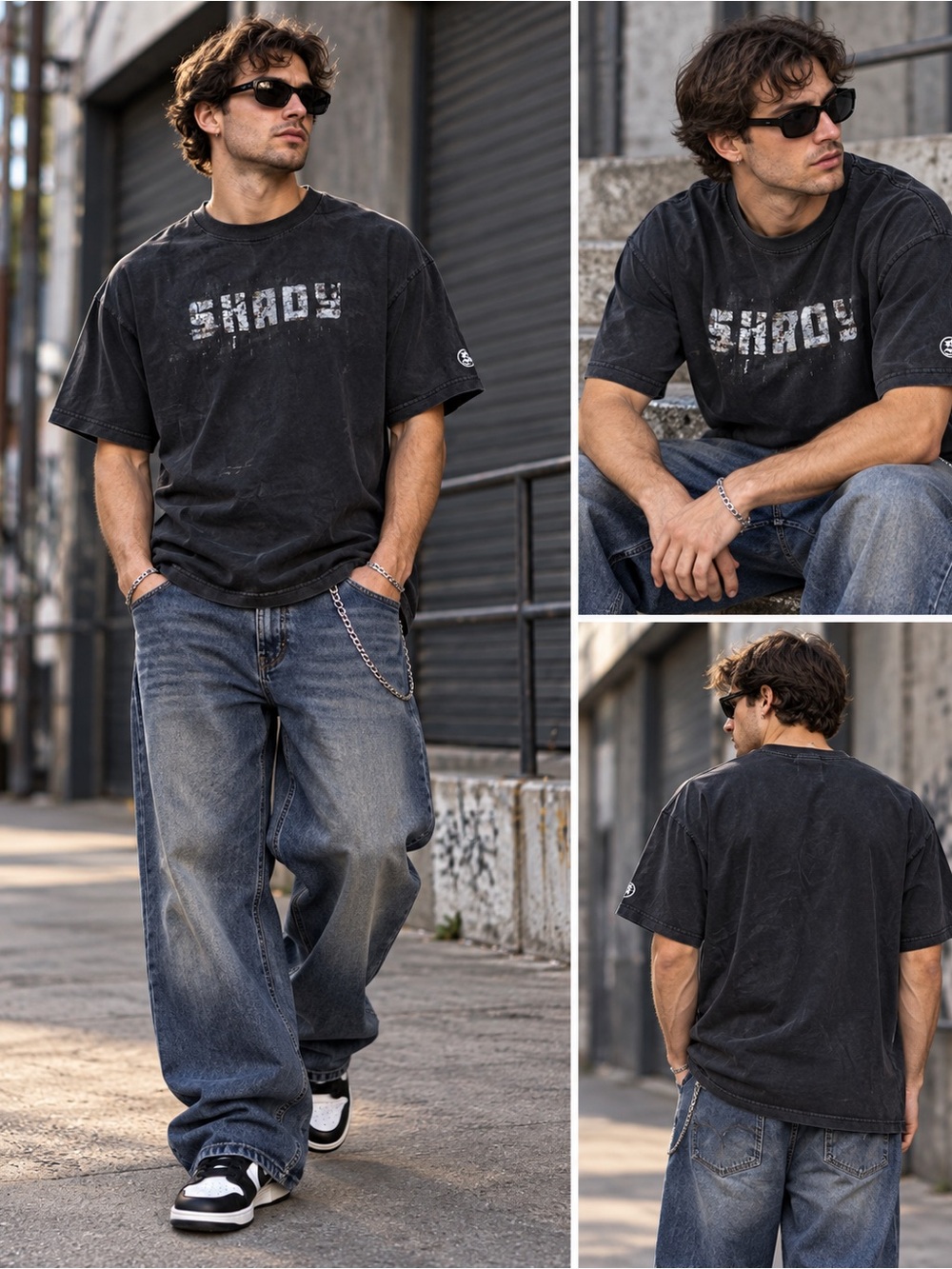 Shady Ltd Y2K Distressed Graphic Tee Washed Black Oversized Hip Hop Streetwear